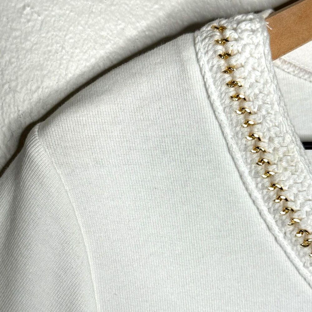 Rafaella Womens Knit Top Large Petite White Rope Gold Scoop Neck Nautical Basics - Picture 9 of 9